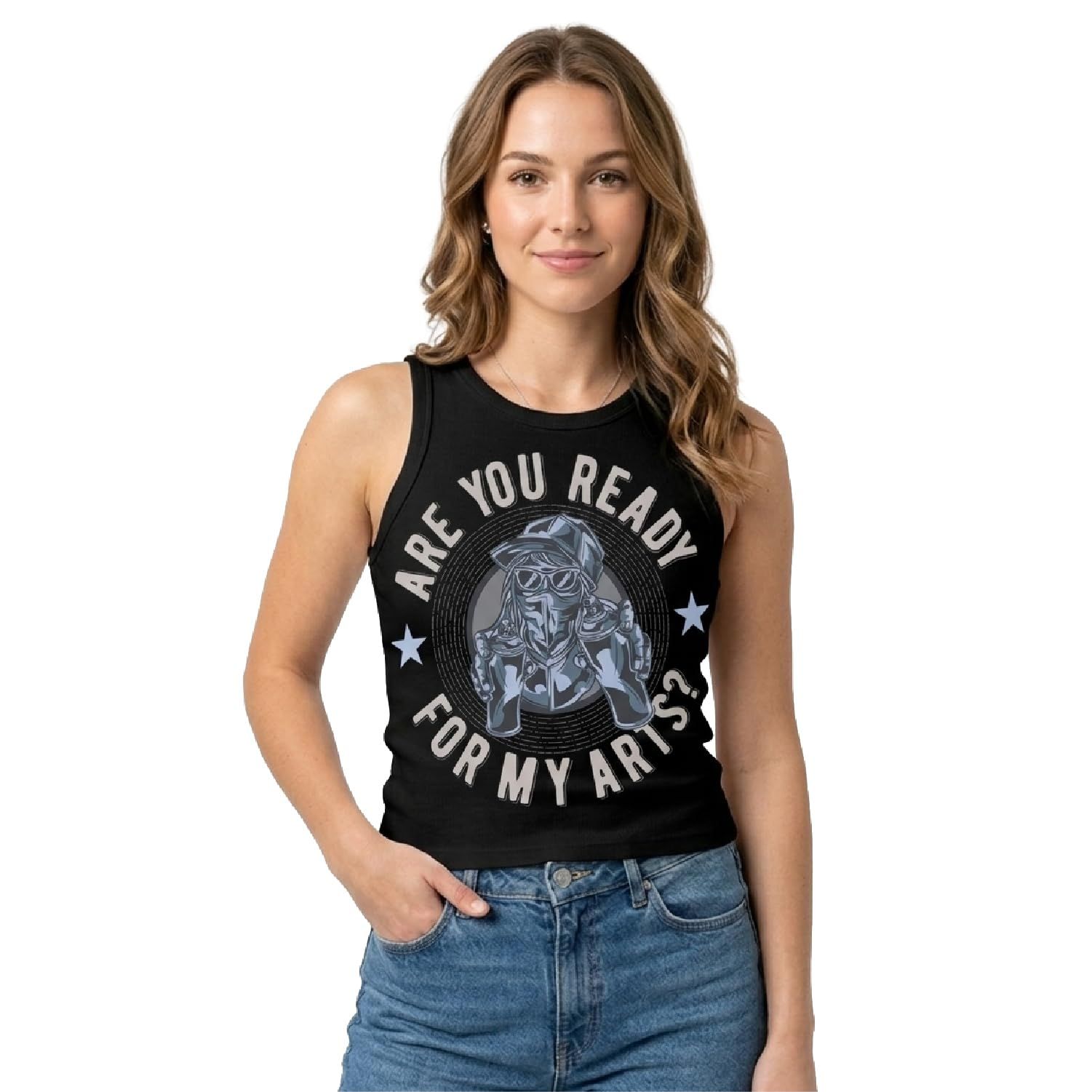 Trendzykart Are You Ready For My Art? Graphic Printed Women's Tank Top - Black