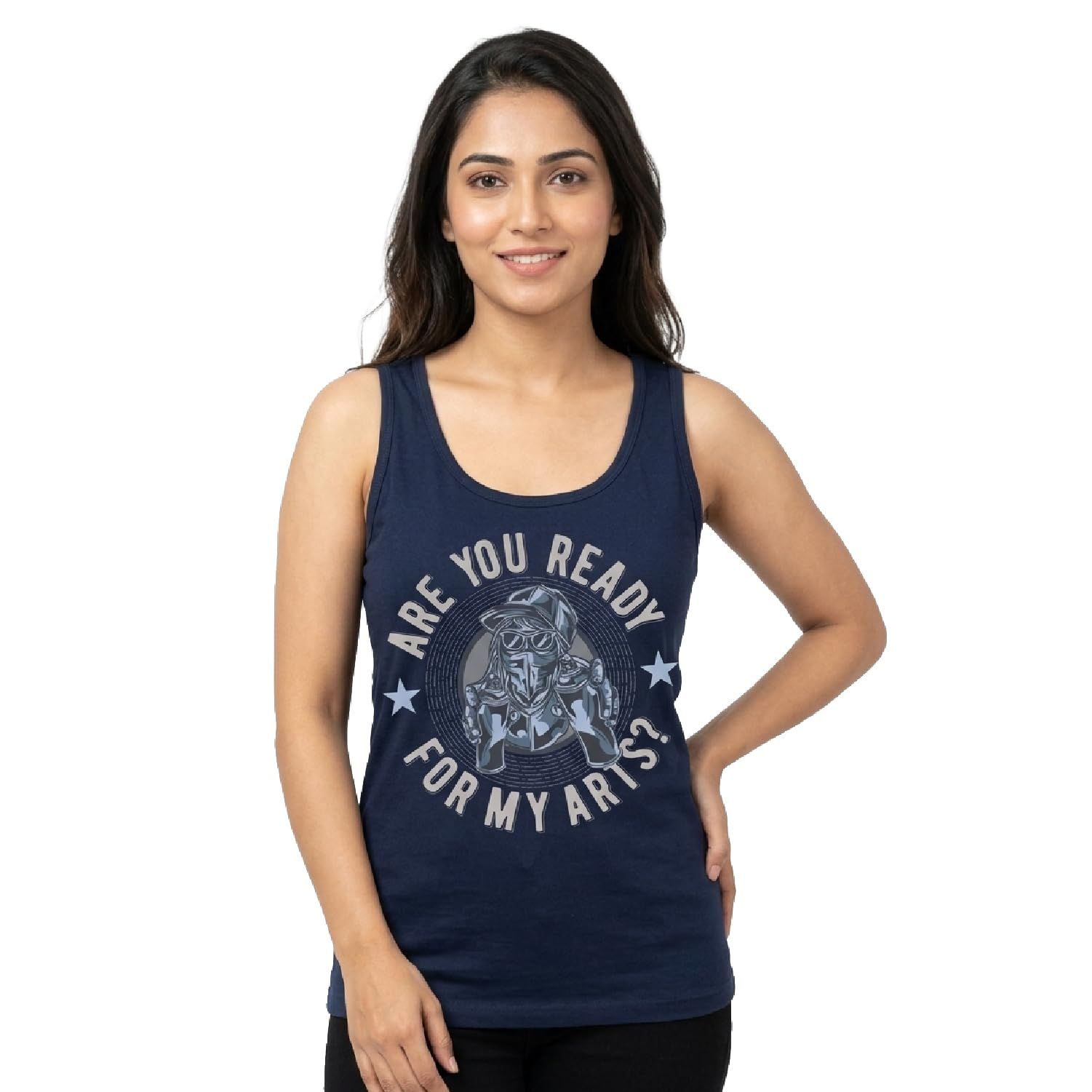 Trendzykart Are You Ready For My Art? Graphic Printed Women's Tank Top - Navy Blue image 2