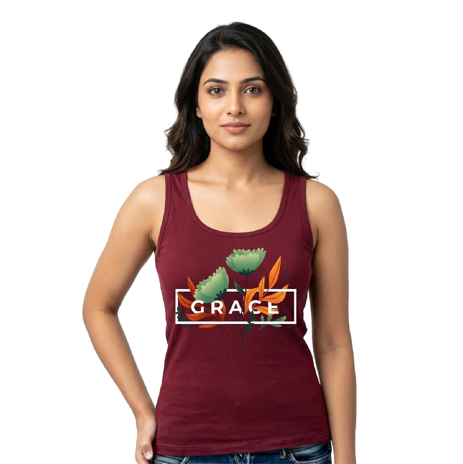 Trendzykart Grace Floral Printed Women's Tank Top - Maroon image 3