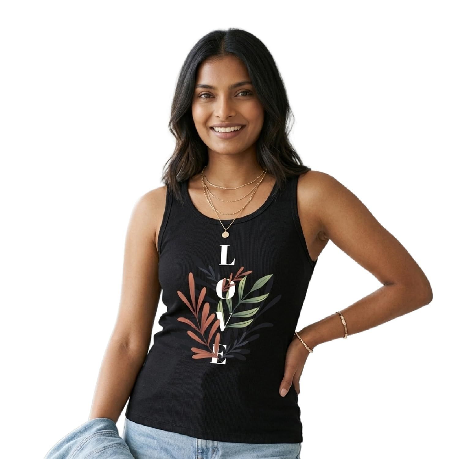 Trendzykart Love Floral Printed Women's Tank Top - Black image 2