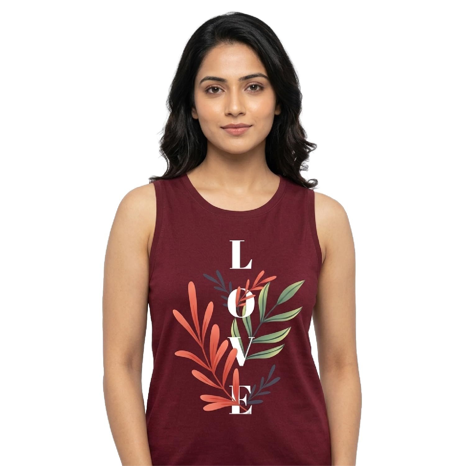 Trendzykart Love Floral Printed Women's Tank Top - Maroon