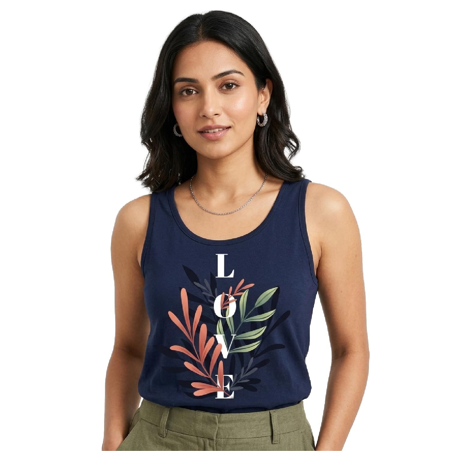 Trendzykart Love Floral Printed Women's Tank Top - Navy Blue image 4