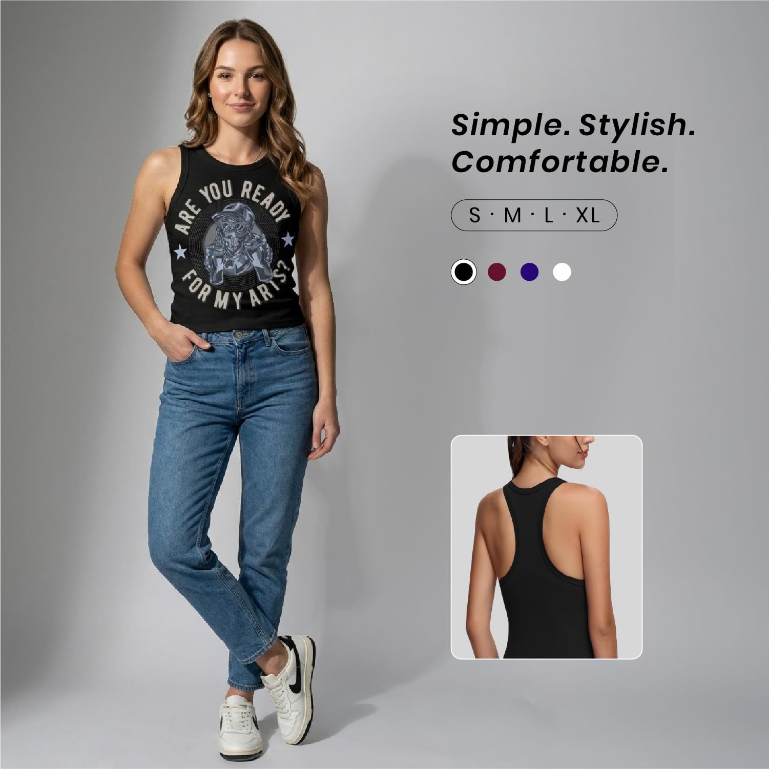 Trendzykart Are You Ready For My Art? Graphic Printed Women's Tank Top - Black image 7
