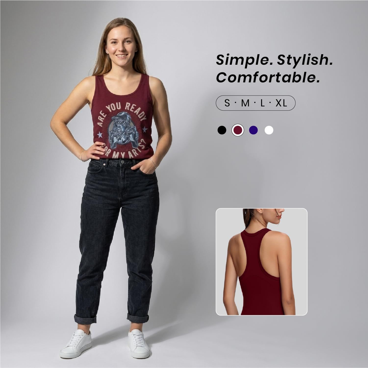 Trendzykart Are You Ready For My Art? Graphic Printed Women's Tank Top - Maroon image 5
