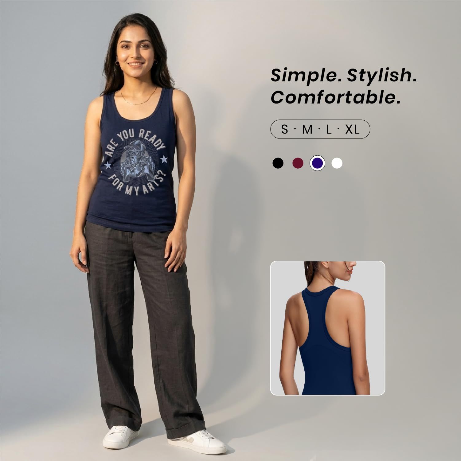 Trendzykart Are You Ready For My Art? Graphic Printed Women's Tank Top - Navy Blue image 5