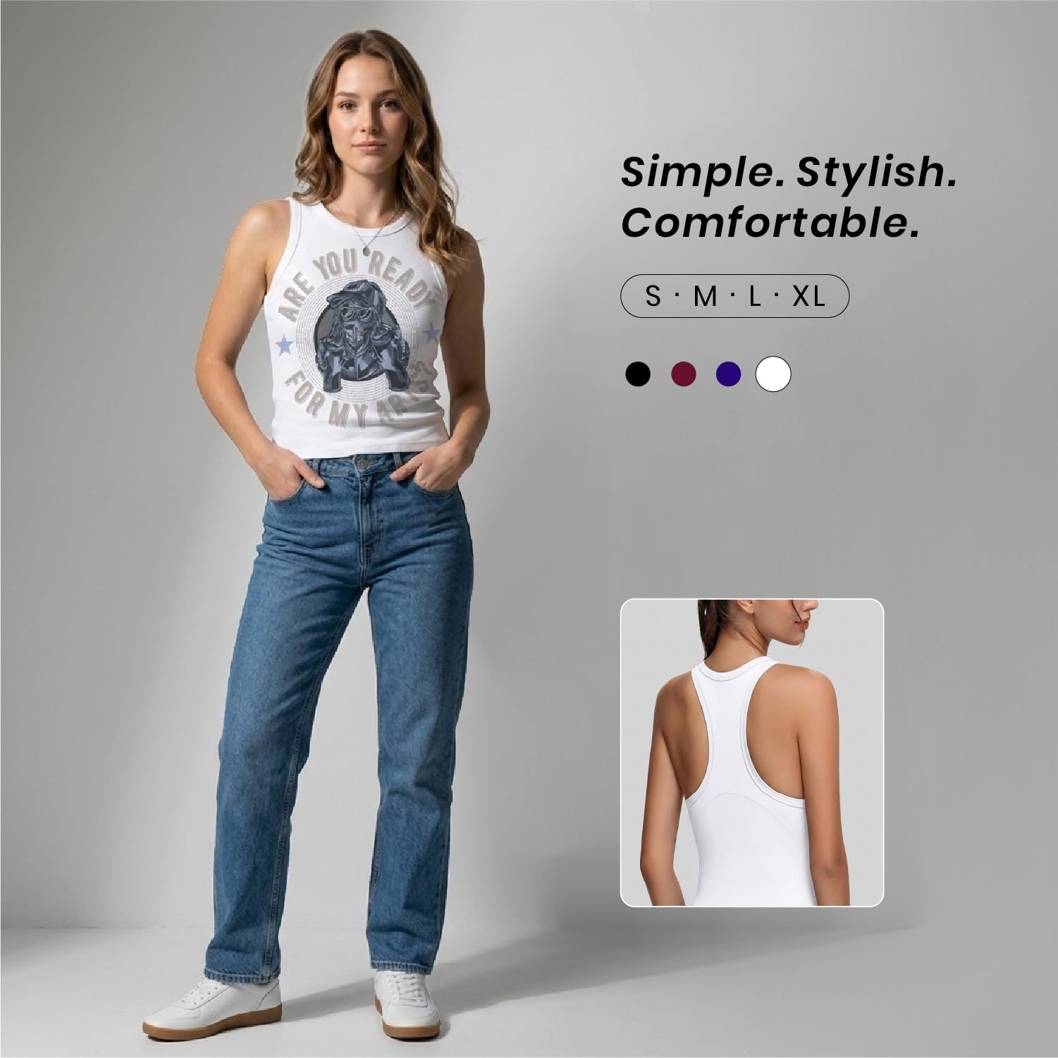 Trendzykart Are You Ready For My Art? Graphic Printed Women's Tank Top - White image 9