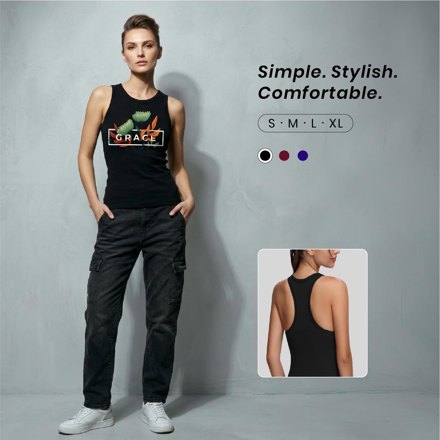 Trendzykart Grace Floral Printed Women's Tank Top - Black image 11