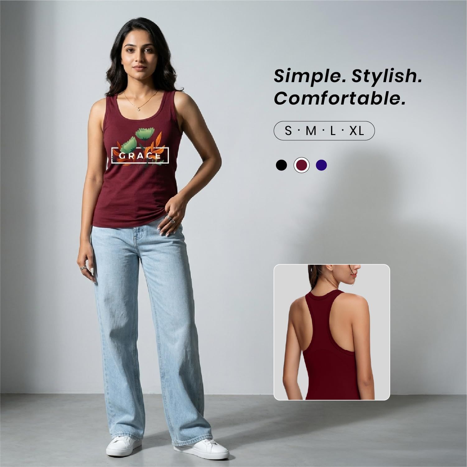 Trendzykart Grace Floral Printed Women's Tank Top - Maroon image 11