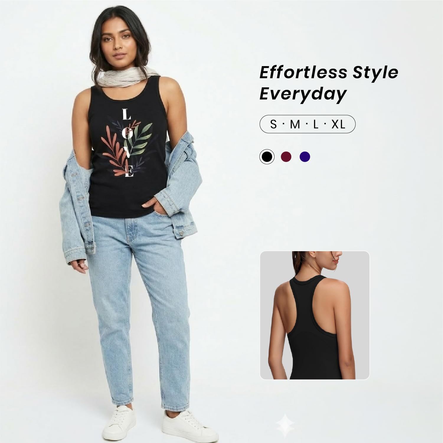 Trendzykart Love Floral Printed Women's Tank Top - Black image 5