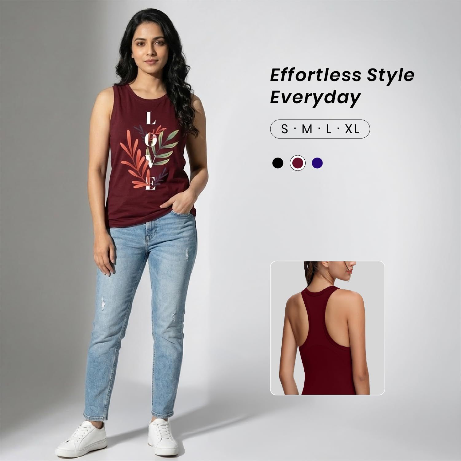 Trendzykart Love Floral Printed Women's Tank Top - Maroon image 5
