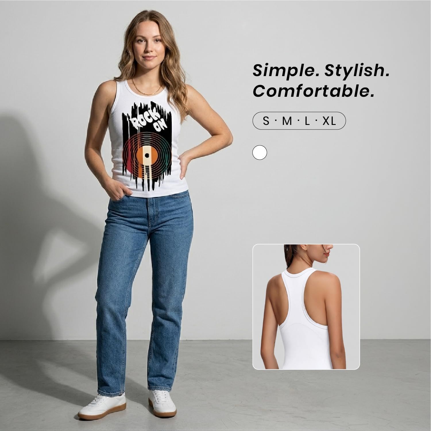 Trendzykart Rock On Vinyl Print Women's Tank Top - White image 5