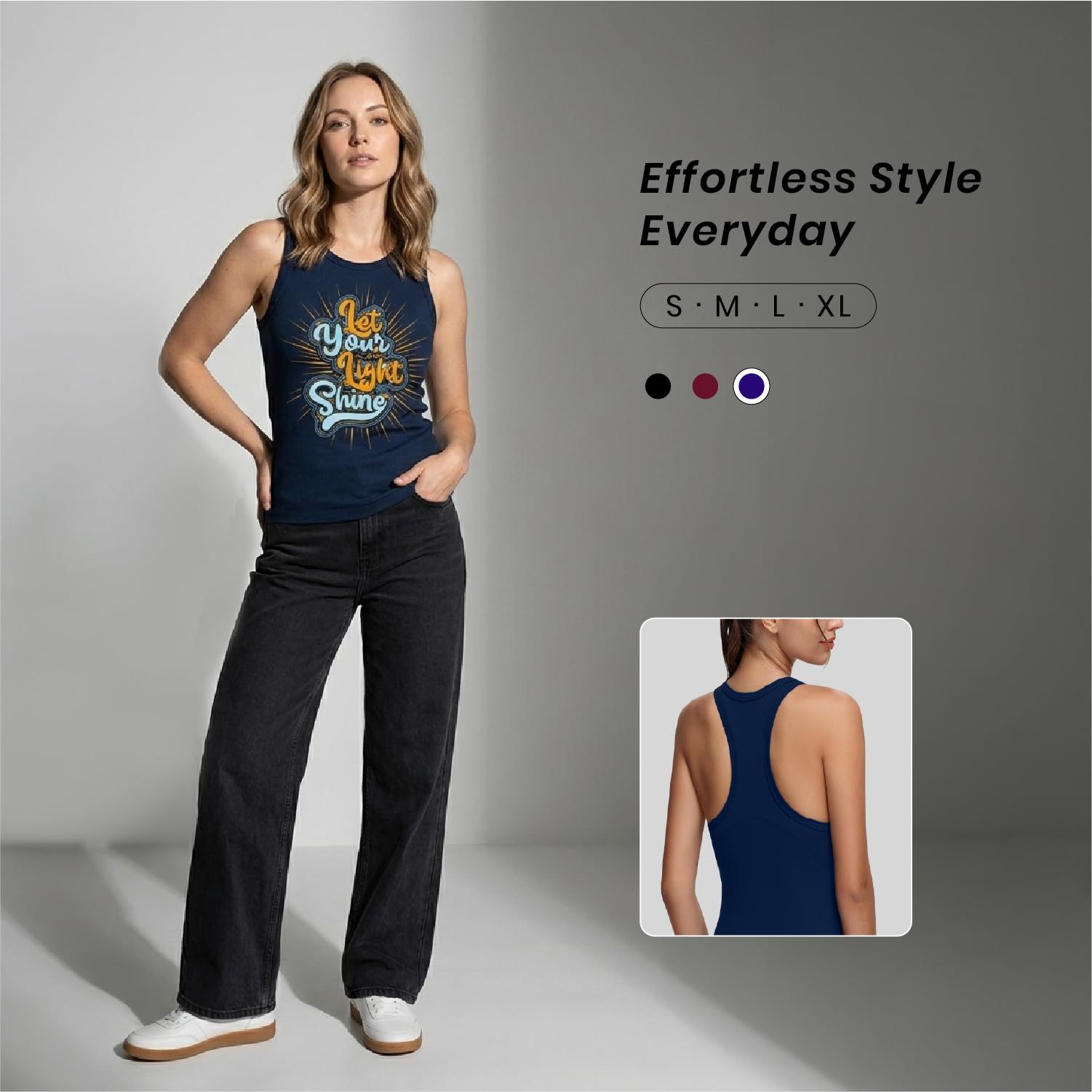 Trendzykart Let Your Light Shine Women's Tank Top - Navy Blue image 9