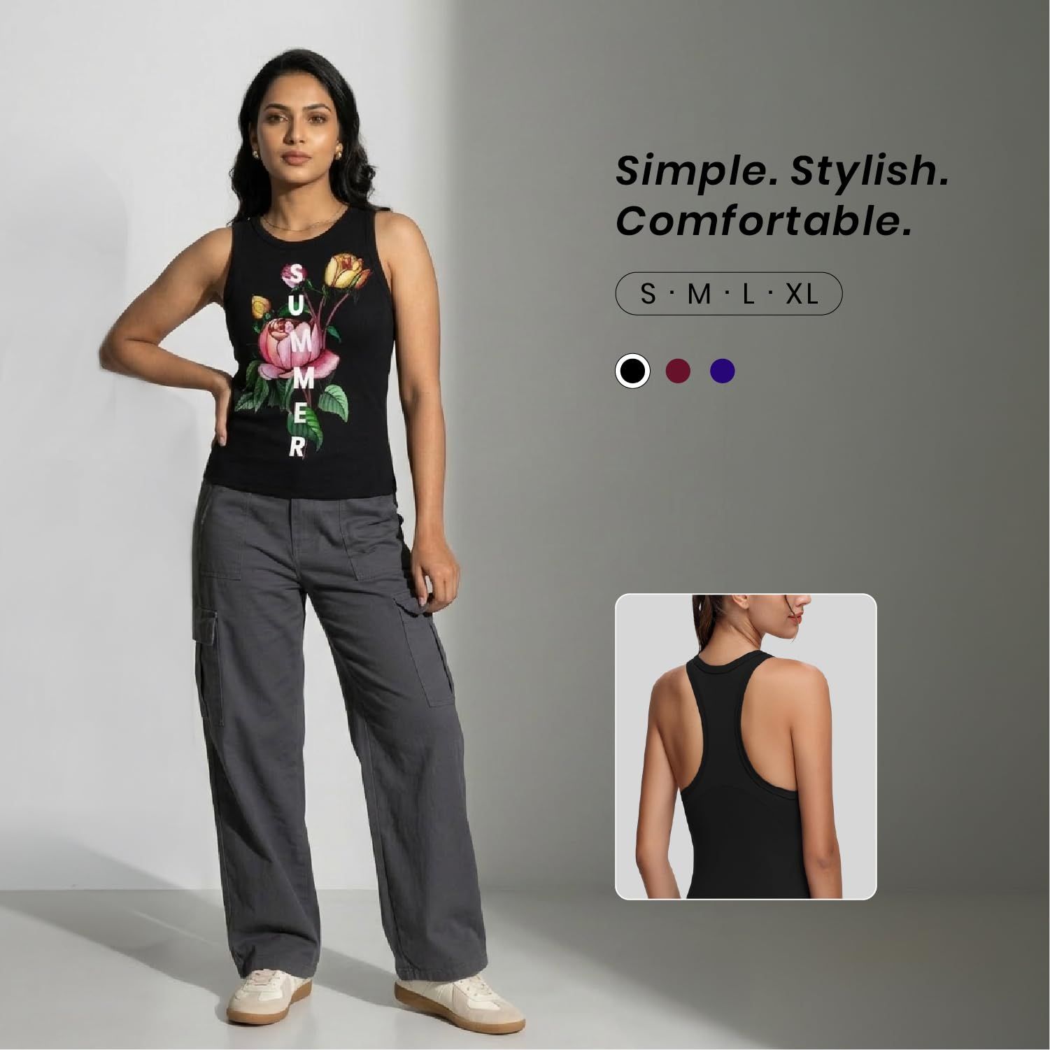 Trendzykart Summer Floral Print Women's Tank Top - Black image 9