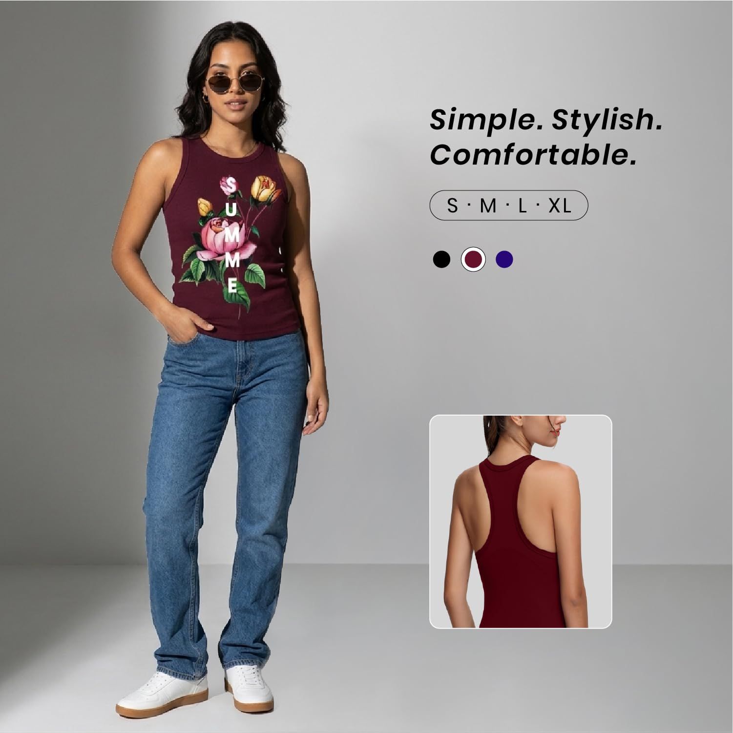 Trendzykart Summer Floral Print Women's Tank Top - Maroon image 11
