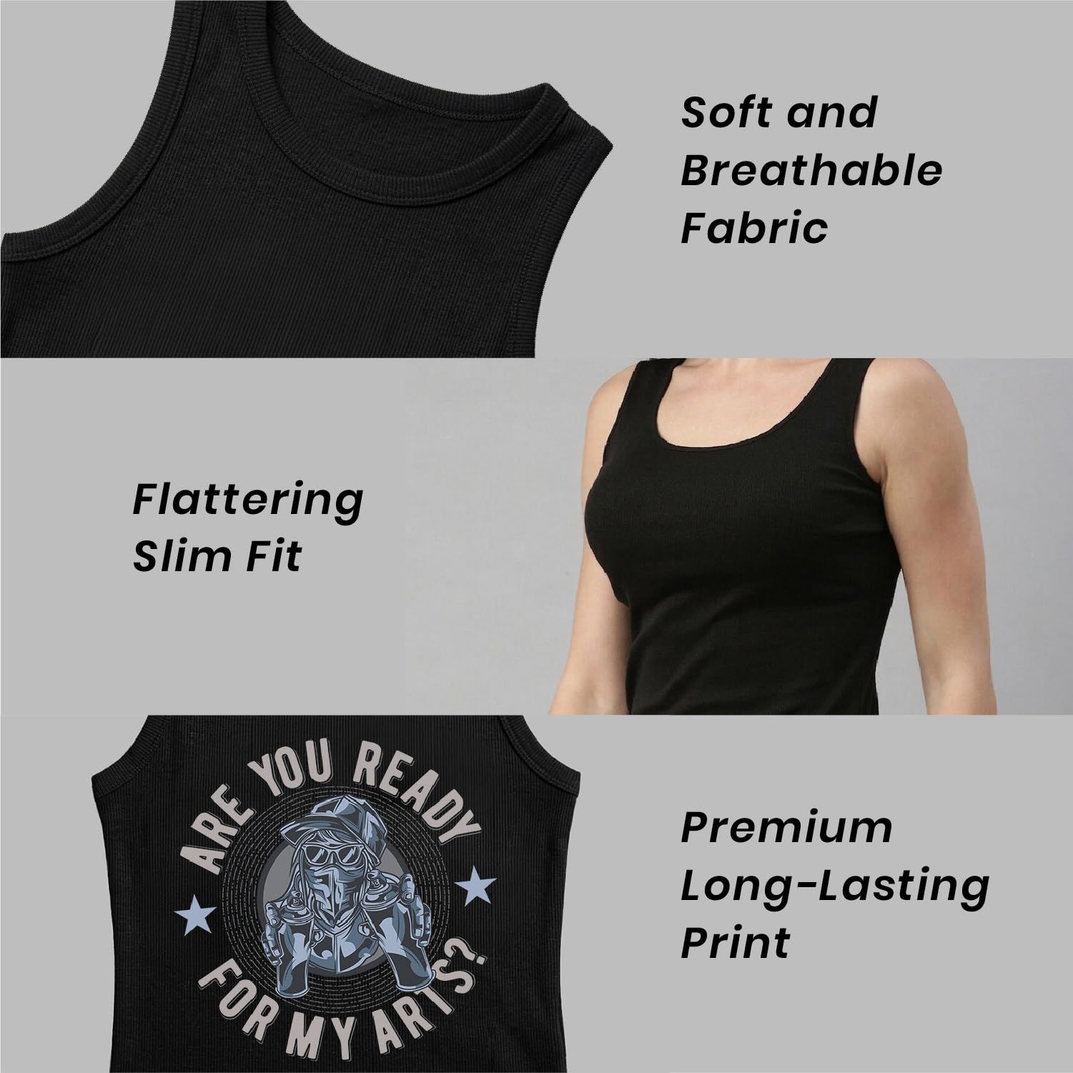 Trendzykart Are You Ready For My Art? Graphic Printed Women's Tank Top - Black image 12