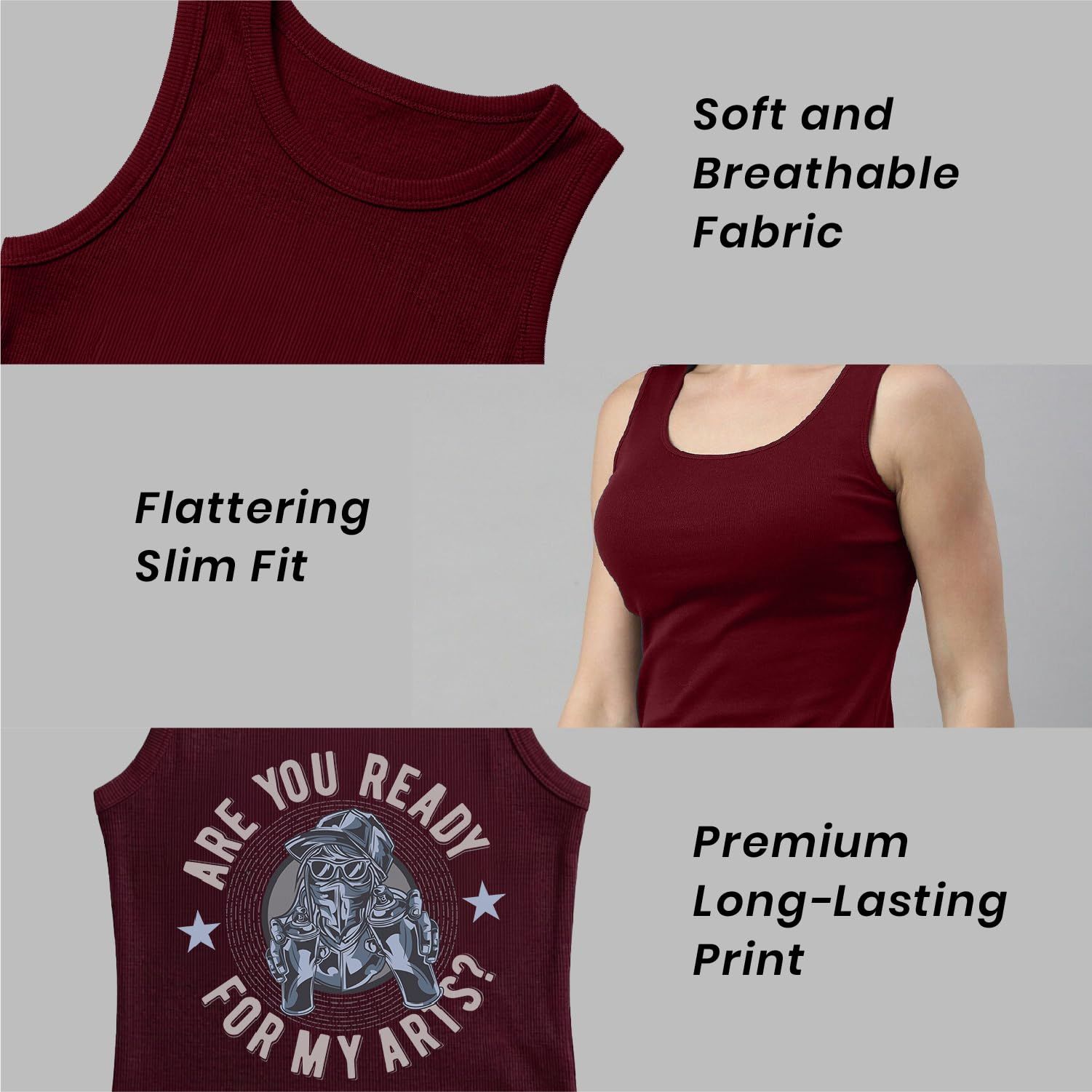 Trendzykart Are You Ready For My Art? Graphic Printed Women's Tank Top - Maroon image 12