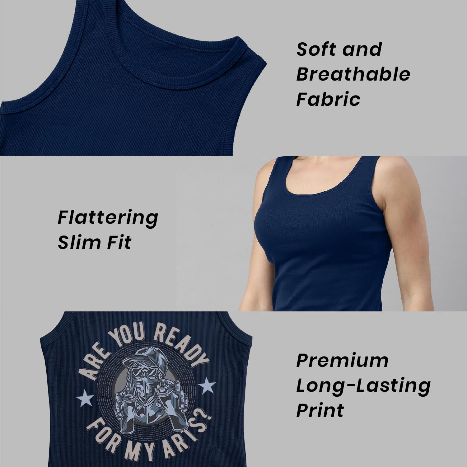 Trendzykart Are You Ready For My Art? Graphic Printed Women's Tank Top - Navy Blue image 8