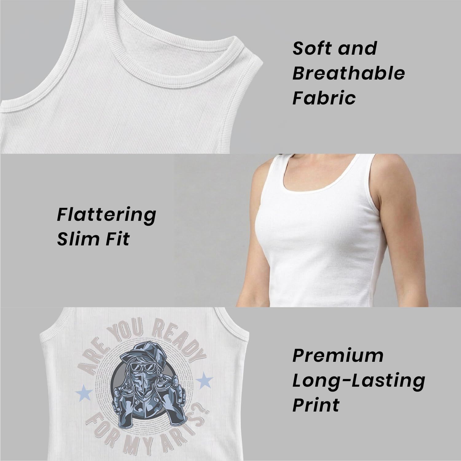 Trendzykart Are You Ready For My Art? Graphic Printed Women's Tank Top - White image 6