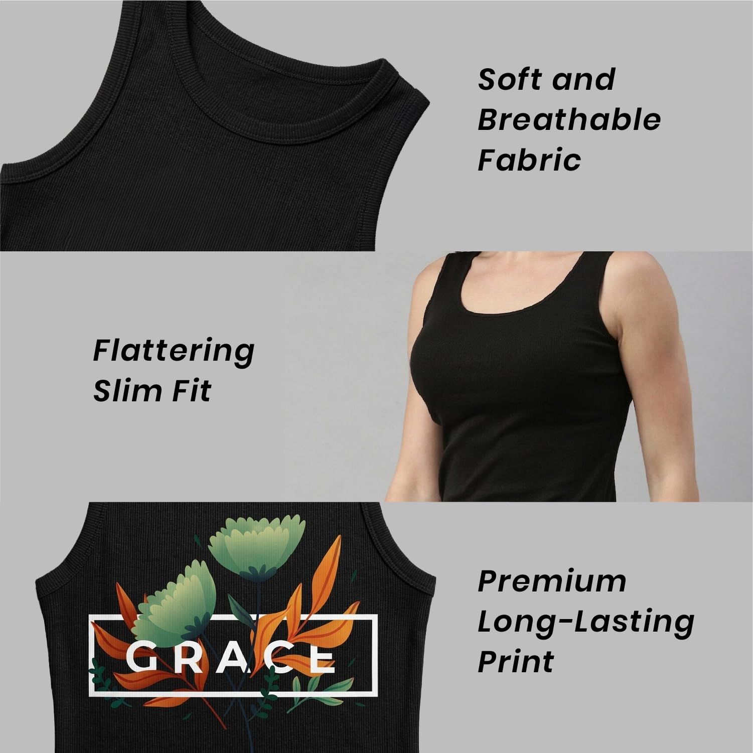 Trendzykart Grace Floral Printed Women's Tank Top - Black image 12