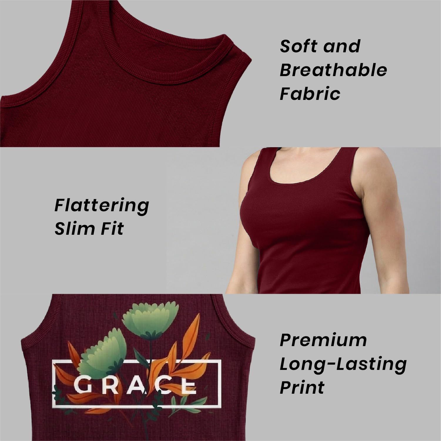 Trendzykart Grace Floral Printed Women's Tank Top - Maroon image 8