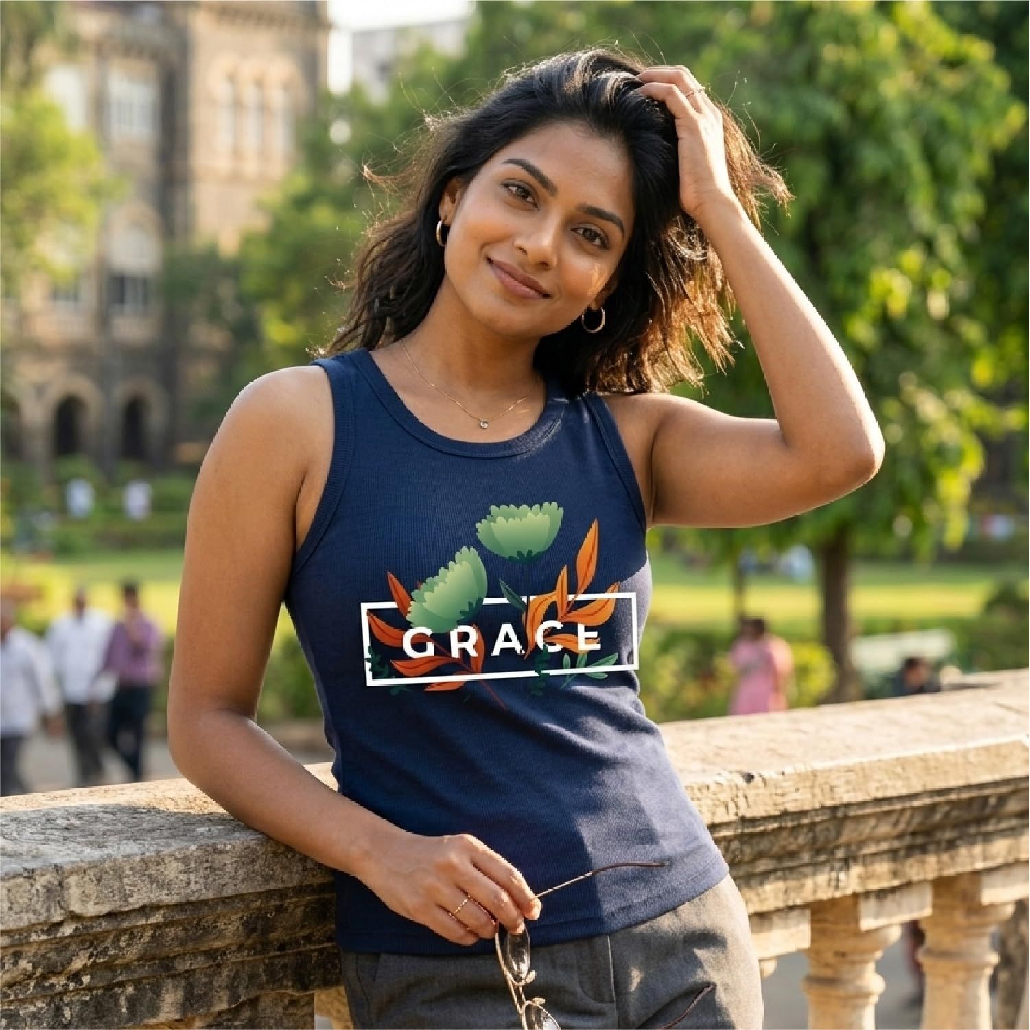 Trendzykart Grace Floral Printed Women's Tank Top - Navy Blue image 10