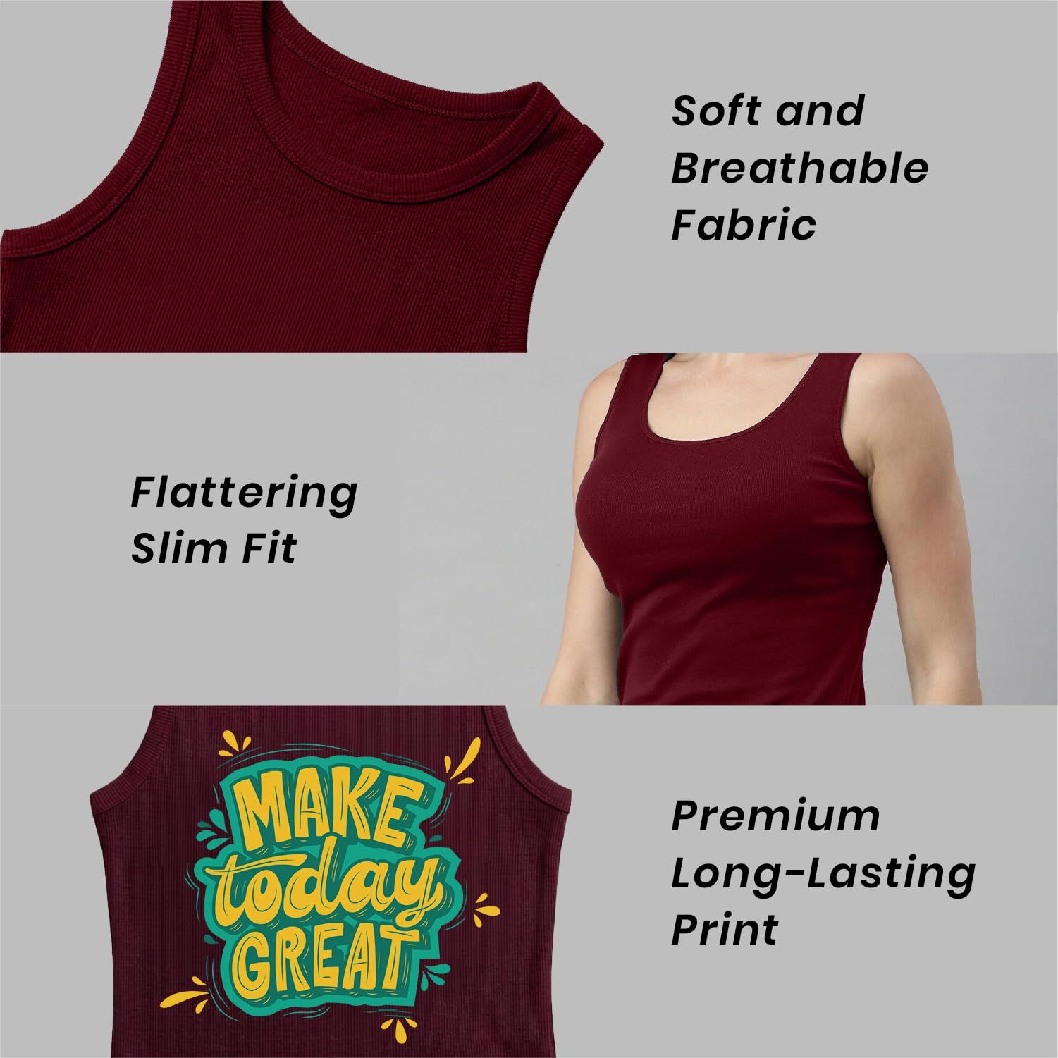 Trendzykart Make Today Great Printed Women's Tank Top - Maroon image 12