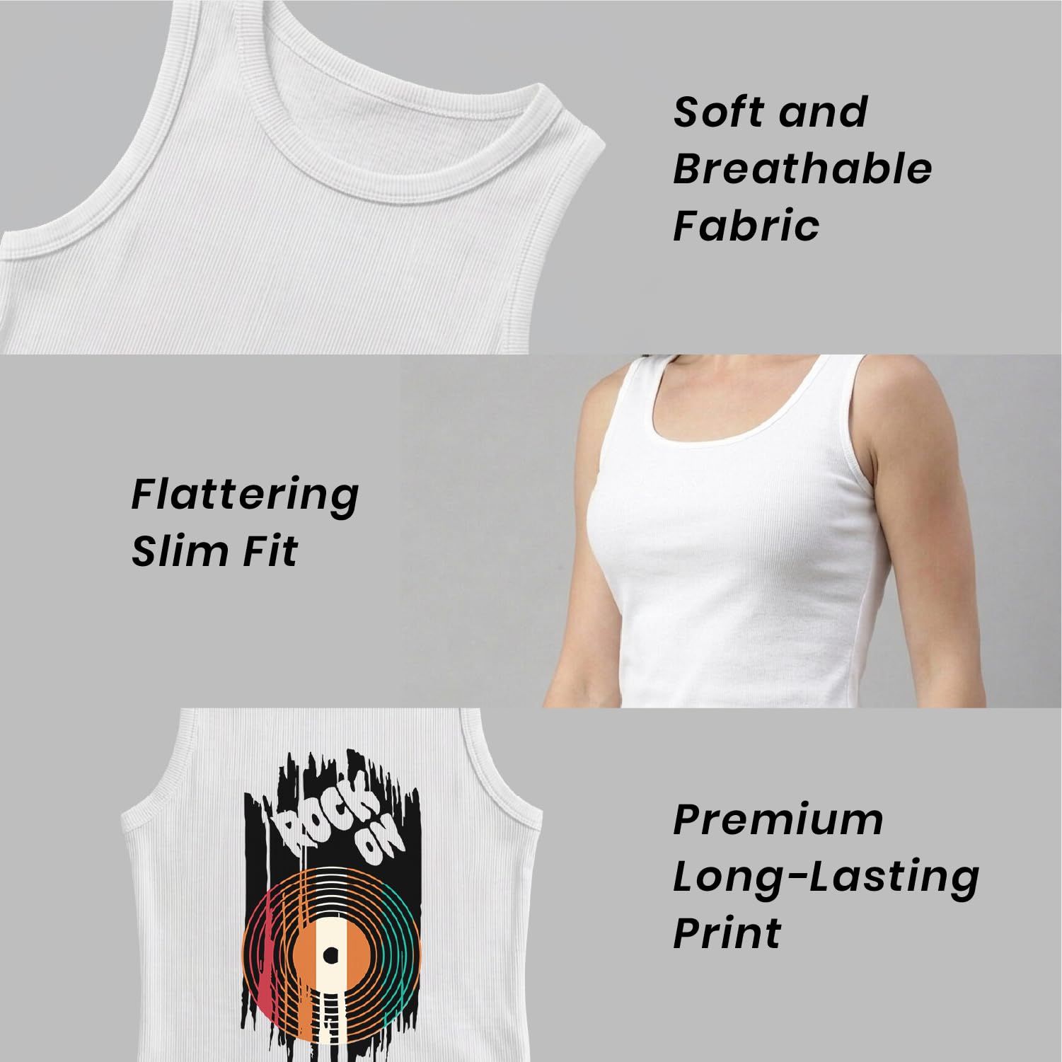 Trendzykart Rock On Vinyl Print Women's Tank Top - White image 4