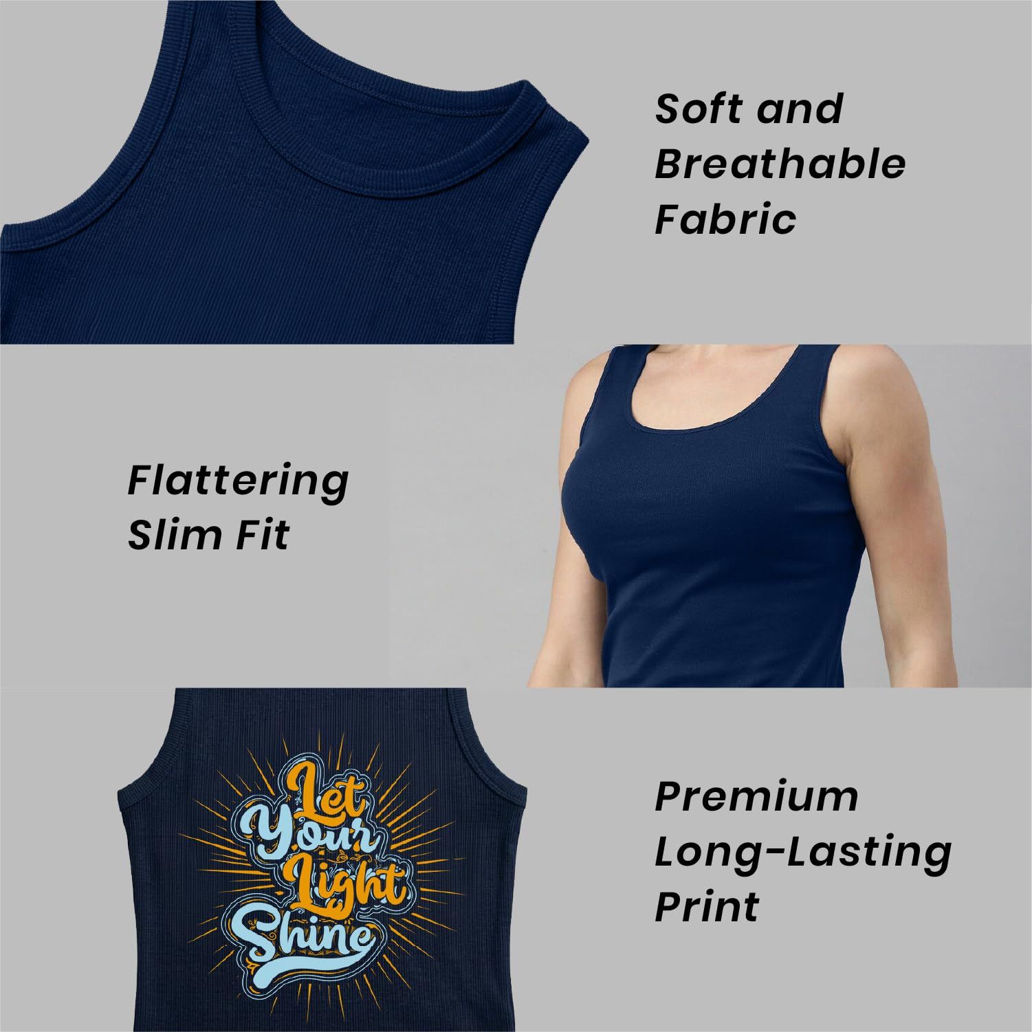 Trendzykart Let Your Light Shine Women's Tank Top - Navy Blue image 6