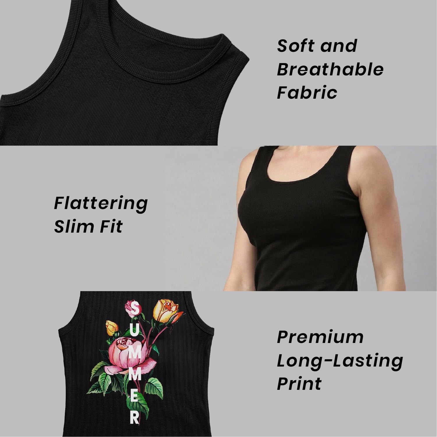 Trendzykart Summer Floral Print Women's Tank Top - Black image 12
