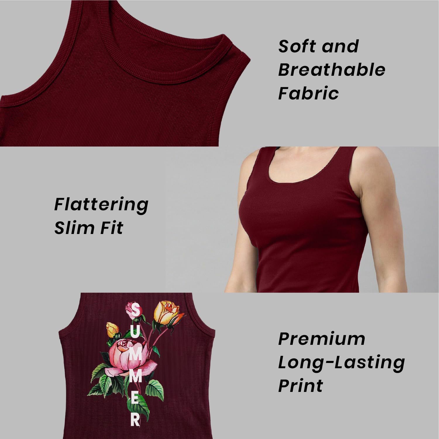 Trendzykart Summer Floral Print Women's Tank Top - Maroon image 6