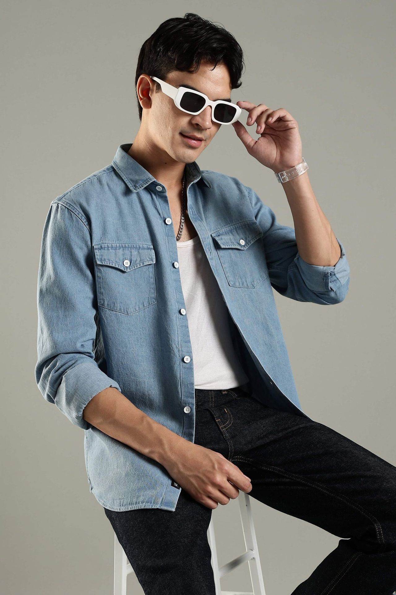Vintage Denim Shirt - Ice Blue image 5