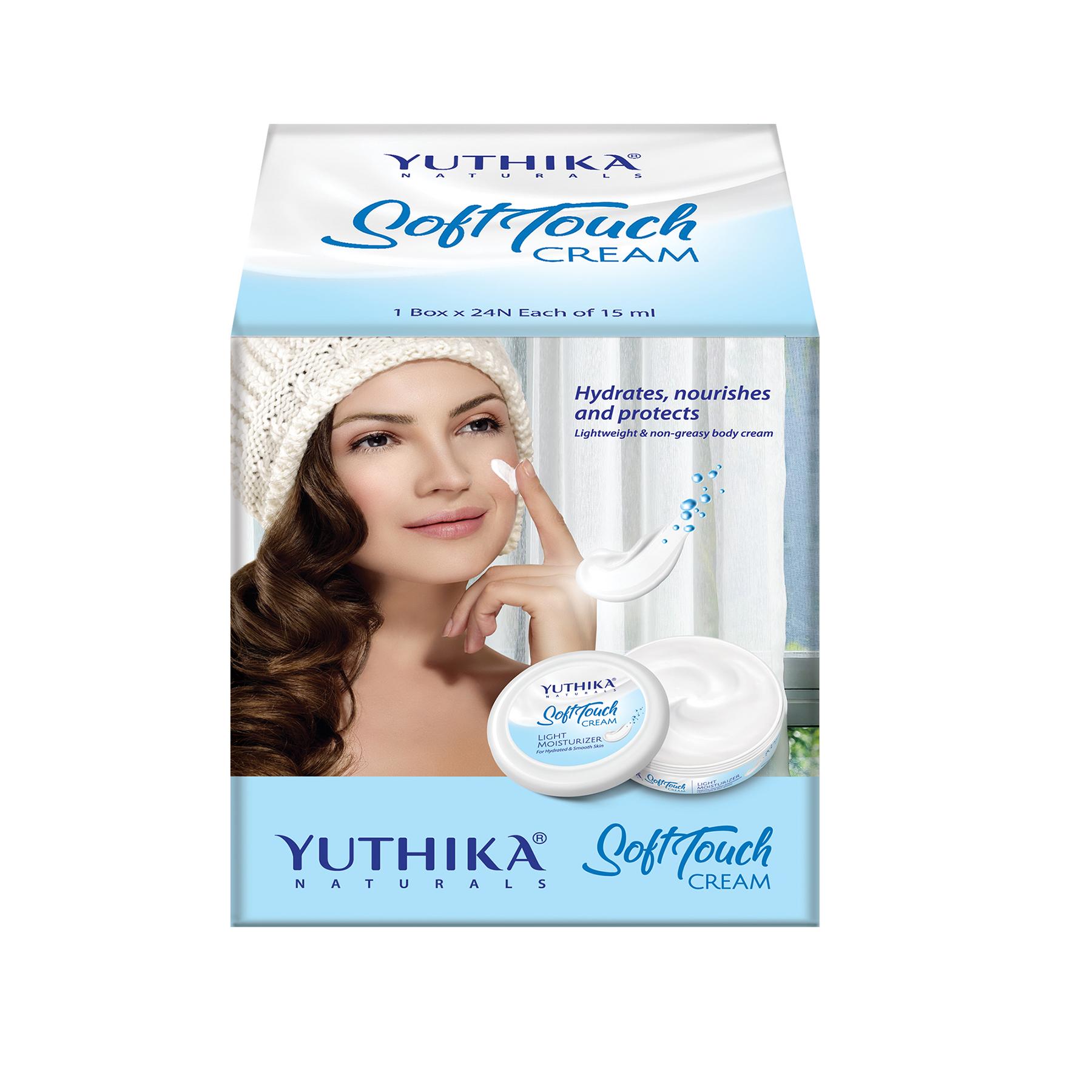 Yuthika Naturals Soft Touch Light Moisturizer Cream | Non-sticky & Deep Nourishment | For Face, Hand & Body | Glycerin, Shea Butter & Vitamin E (24 Pcs Each 15ML)