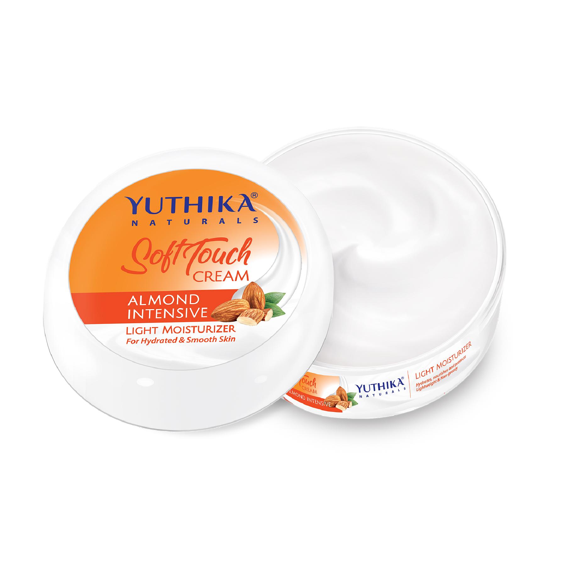 Yuthika Almond Intensive Light Moisturizer Cream 200ML | Non Sticky, Non Greasy, Instant Hydration, Deep Nourishment | For Face, Hand & Body | All Skin Types