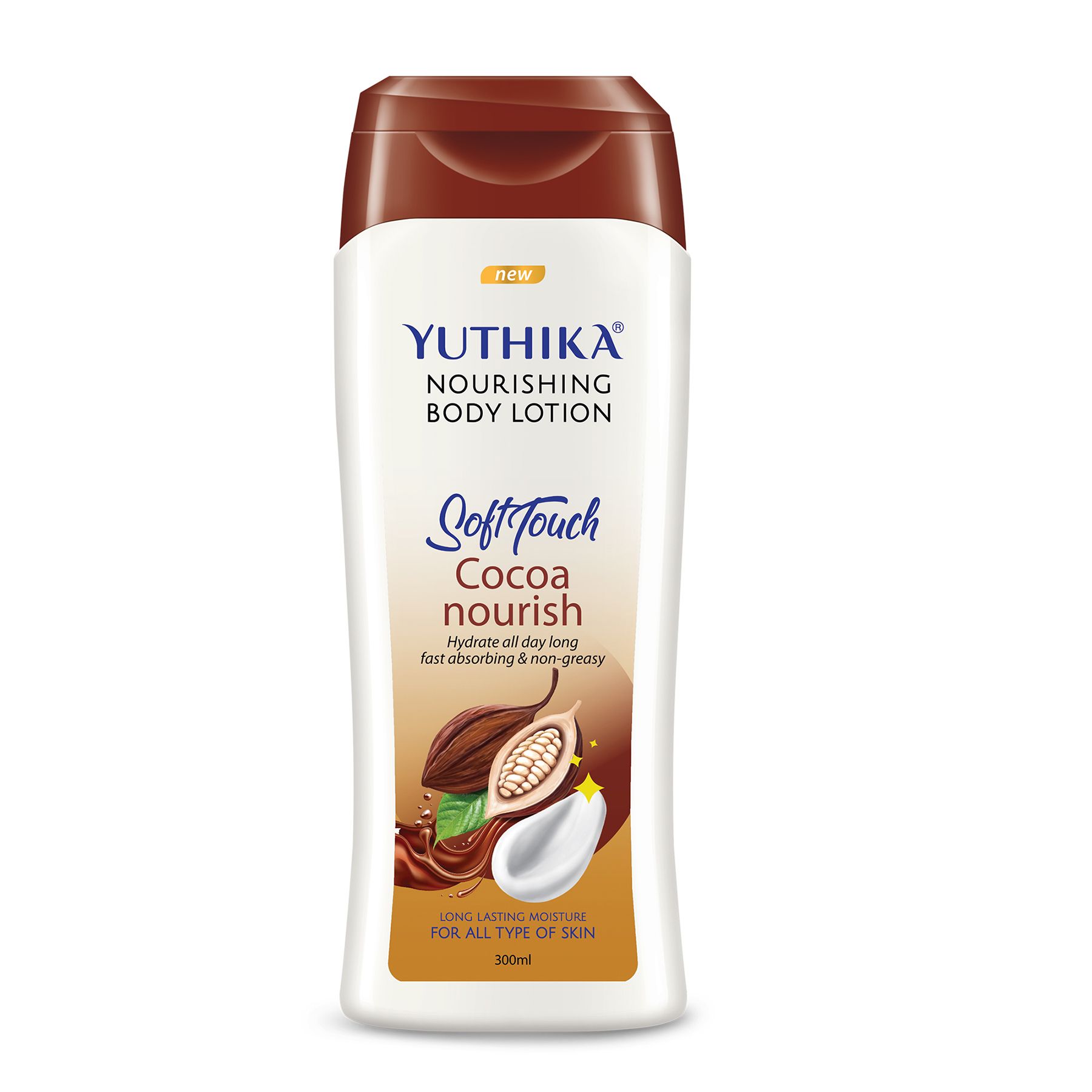 Yuthika Soft Touch Cocoa Body Lotion For Women & Men, Hydrating, Non-greasy, Moisturizer For Soft, Smooth Skin, Suitable For Dry Skin, Daily Use (300ML)