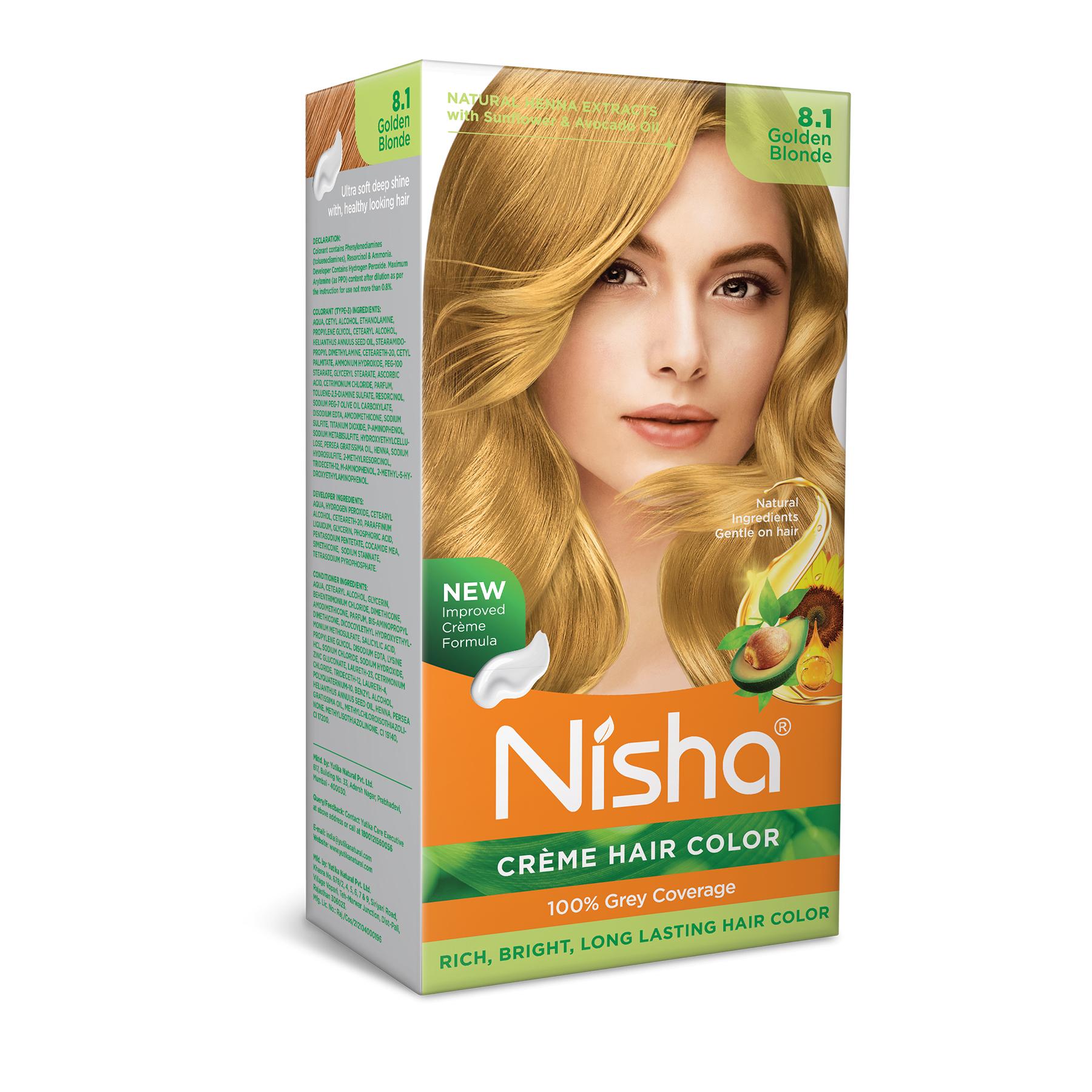 Nisha Creme Hair Color For Women - Golden Blonde, 60G+60ML, Long-lasting, 100% Grey Coverage Permanent Hair Colour For Soft, Shiny, Healthy Hair