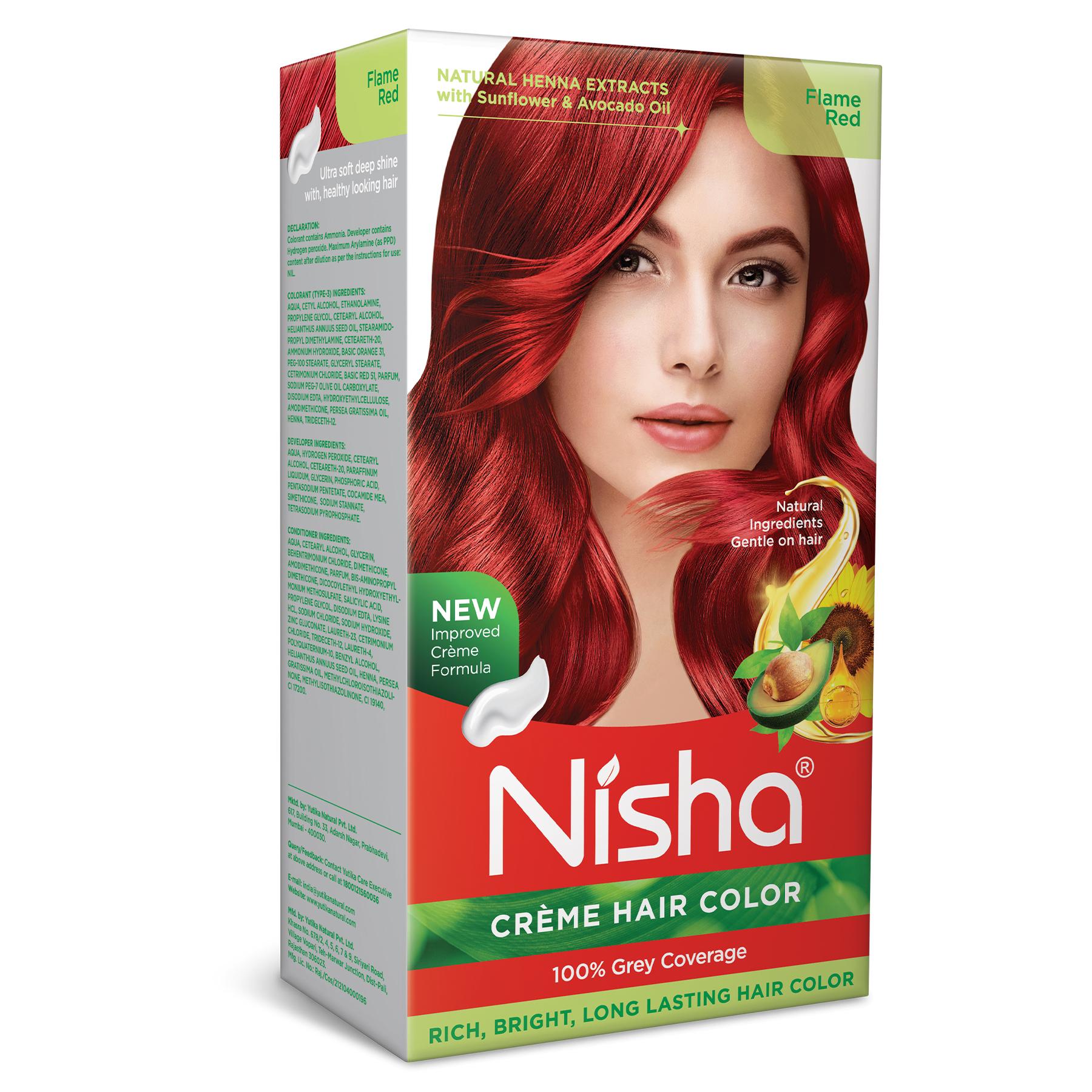 Nisha Creme Hair Color For Women - Flame Red, 60G+90ML, Long-lasting, 100% Grey Coverage Permanent Hair Colour For Soft, Shiny, Healthy Hair