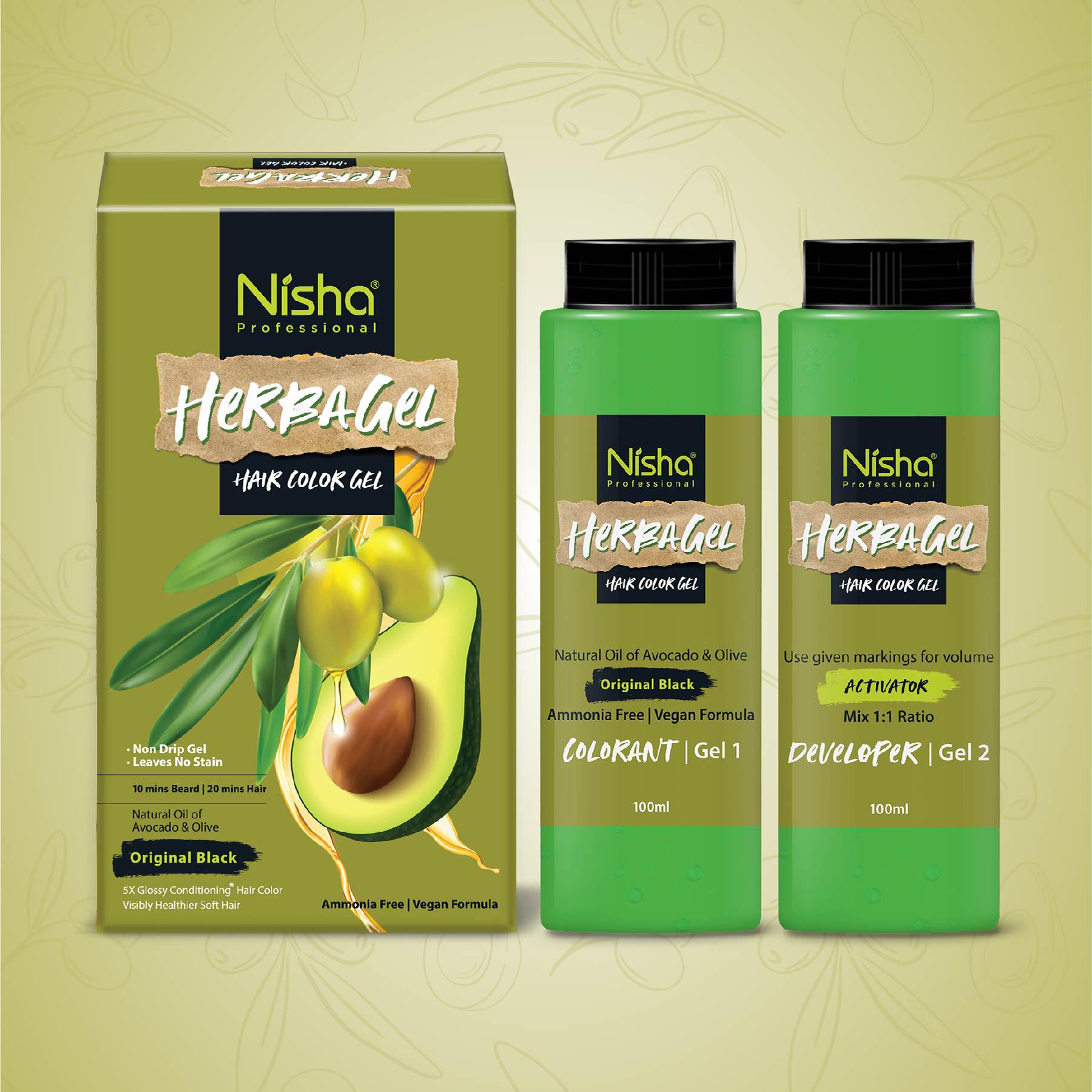 Nisha Herba Care Hair Colour & Beard Colour Gel 200ML (100ML Colorant + 100ML Developer) Original Black No Ammonia