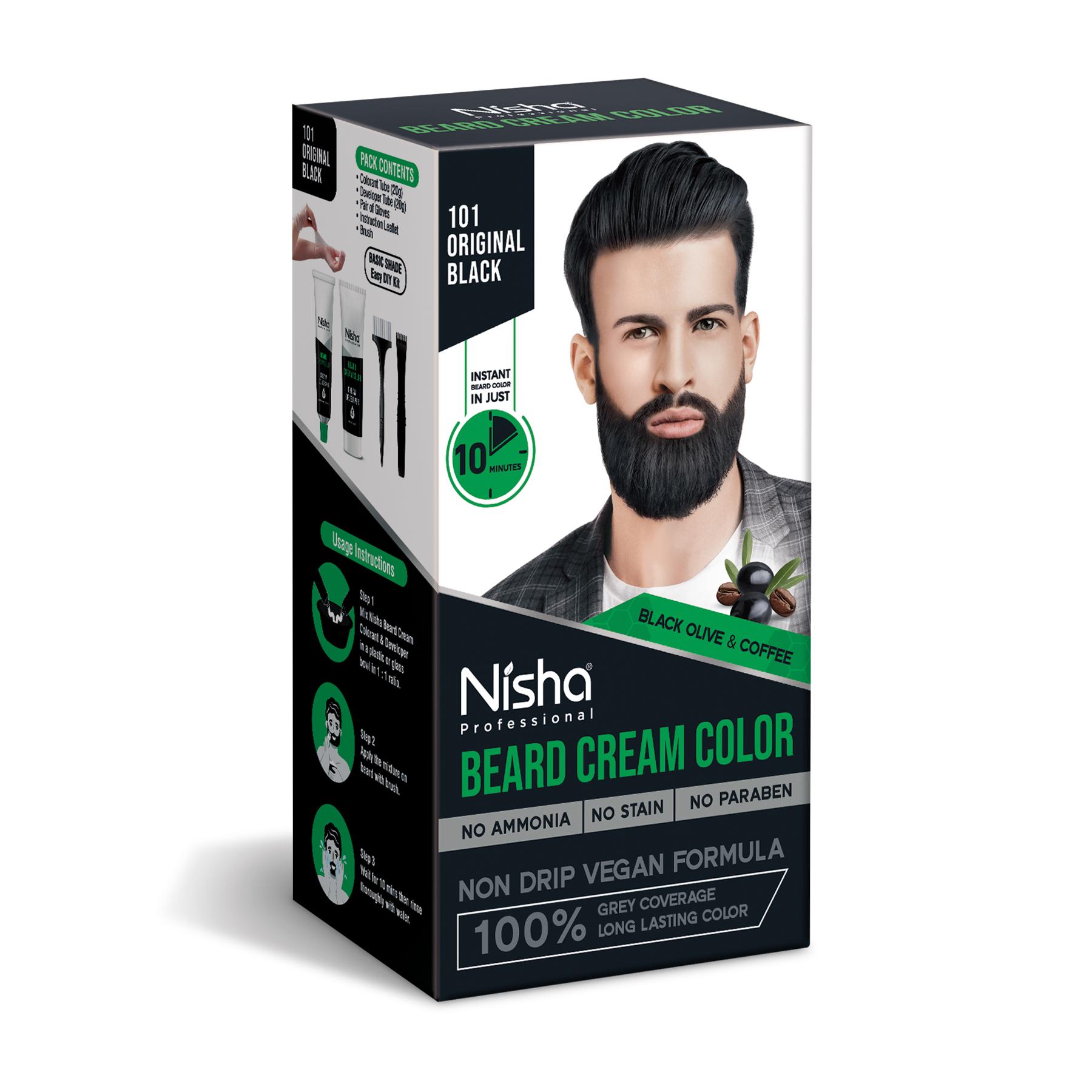 Nisha Beard Colour For Men (40GM) - Original Black, No Stain & Quick Color In 10 Minute, Complete Grey Coverage, Ammonia Free, Paraben Free (1 Pack)