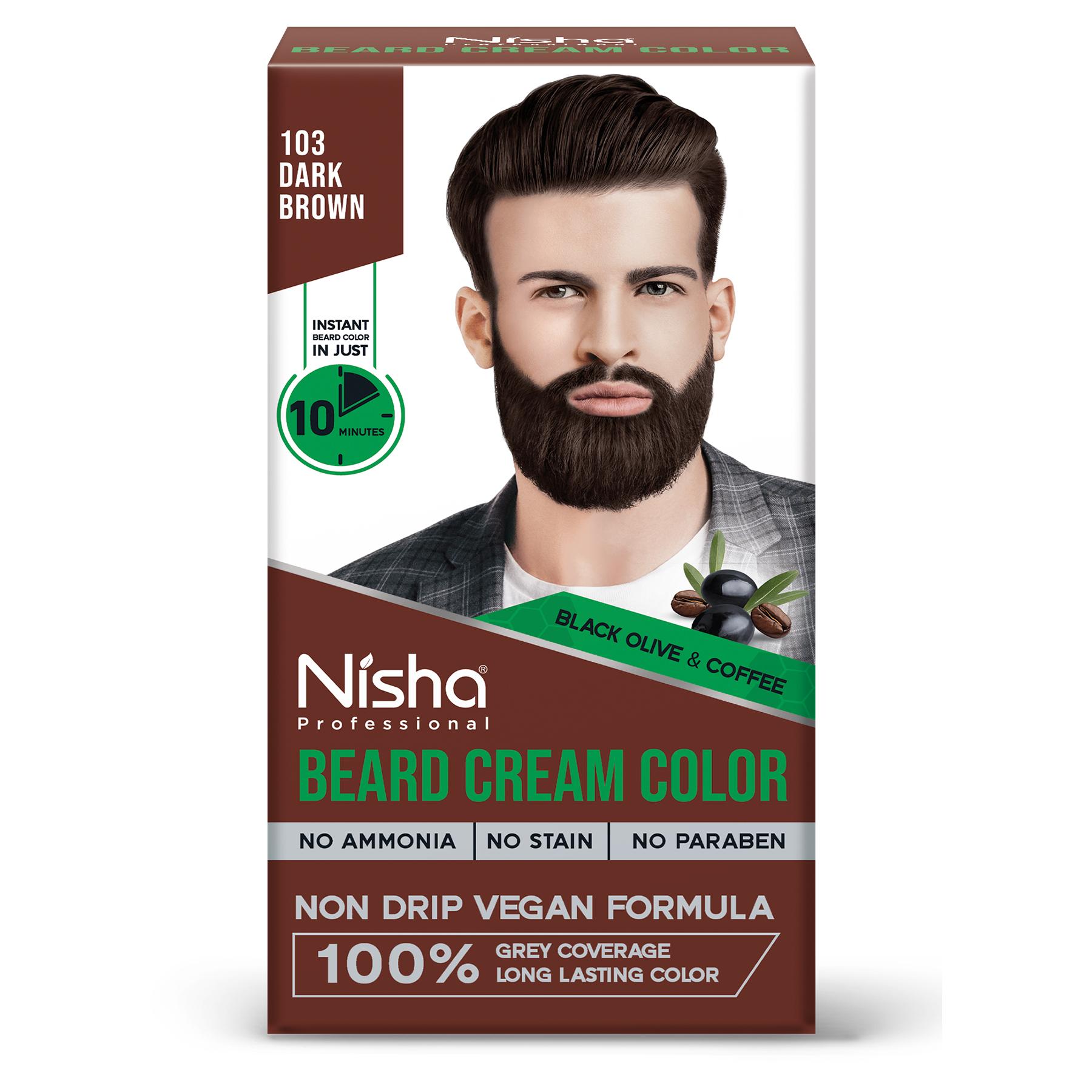 Nisha Beard Colour For Men (40GM) - Dark Brown, No Stain & Quick Color In 10 Minute, Complete Grey Coverage, Ammonia Free, Paraben Free (1 Pack)