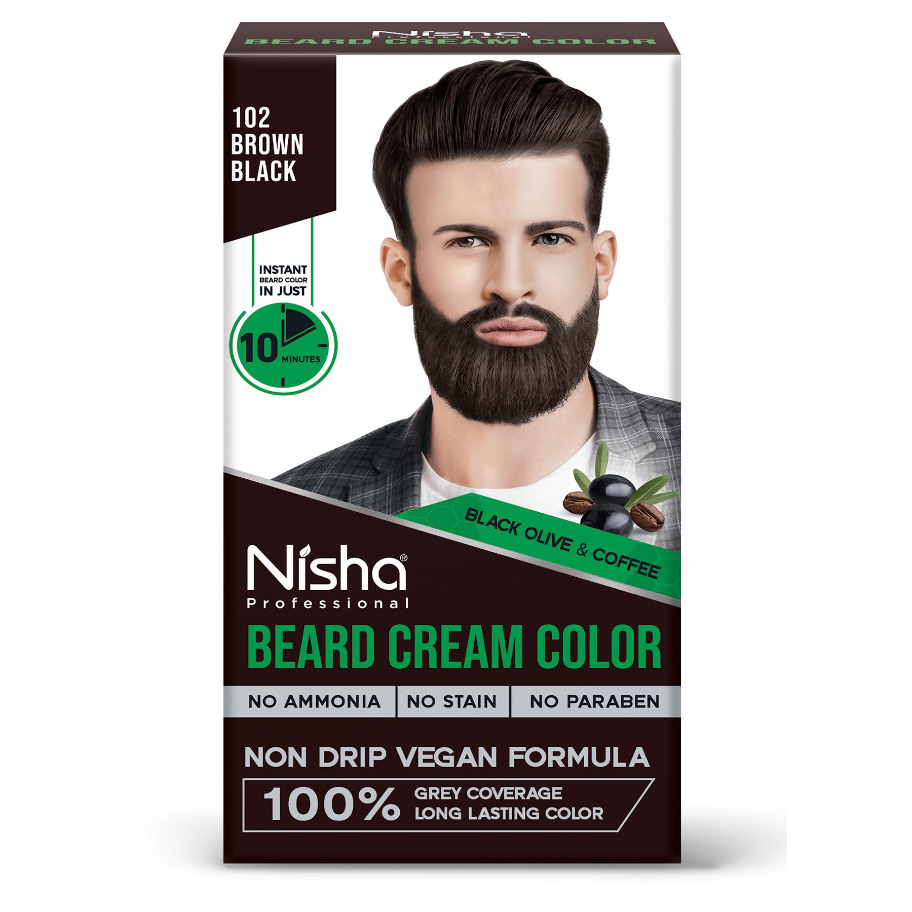 Nisha Beard Colour For Men (40GM) - Brown Black, No Stain & Quick Color In 10 Minute, Complete Grey Coverage, Ammonia Free, Paraben Free (1 Pack)