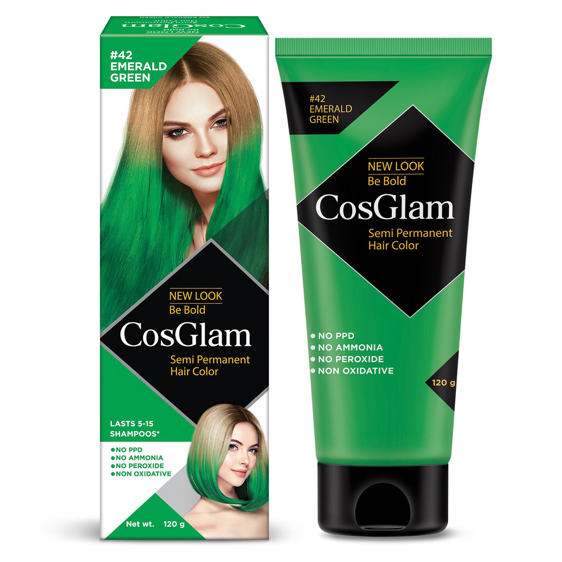 Cosglam Semi Permanent Hair Color For Women & Men, (120G, #42 Emerald Green) Enriched With Conditioner, Glossy Finish, No Ammonia, No Peroxide & Non Oxidative