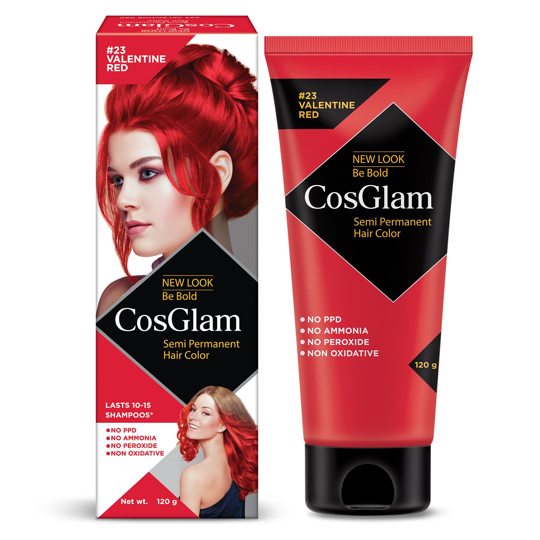 Cosglam Semi Permanent Hair Color For Women & Men, (120G, #23 Valentine Red) Enriched With Conditioner, Glossy Finish, No Ammonia, No Peroxide & Non Oxidative