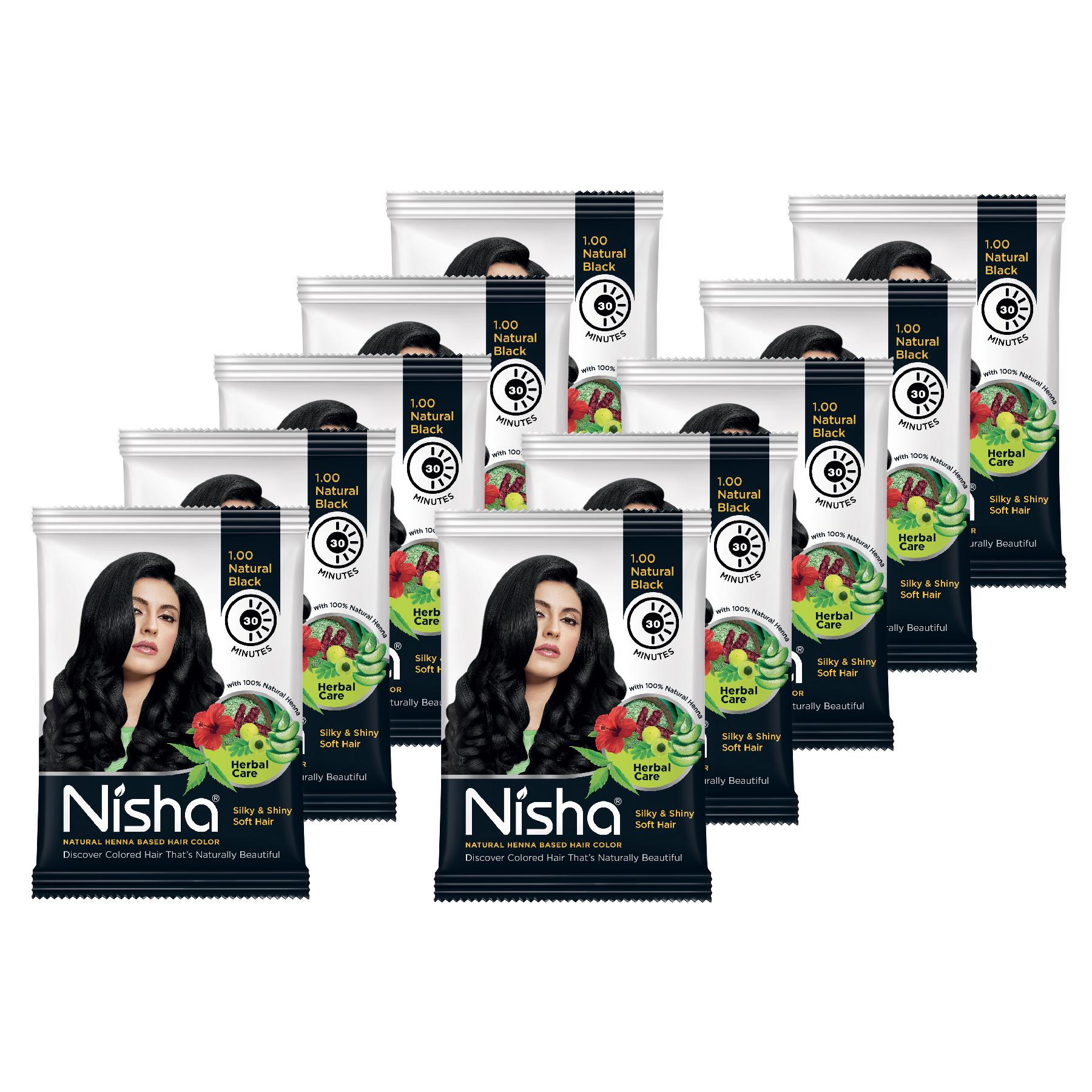 Nisha Natural Henna Hair Color 25G Natural Black, Pack Of 10