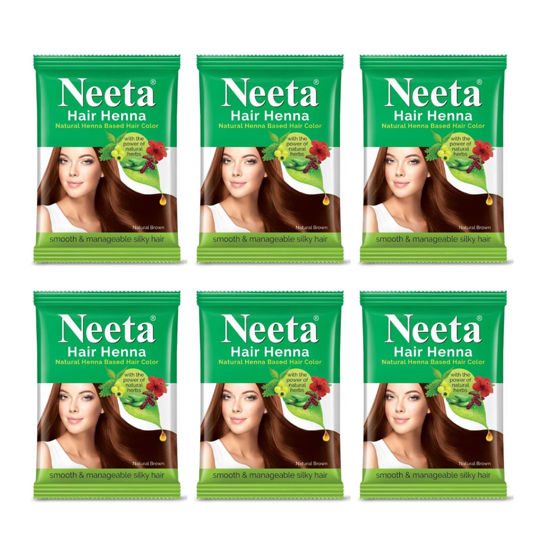 Henna Powder For Hair Color With Amla, Shikakai, Heena & Aloe Vera For Smooth, Natural Brown Hair 50G Per Pack, 6 Packs