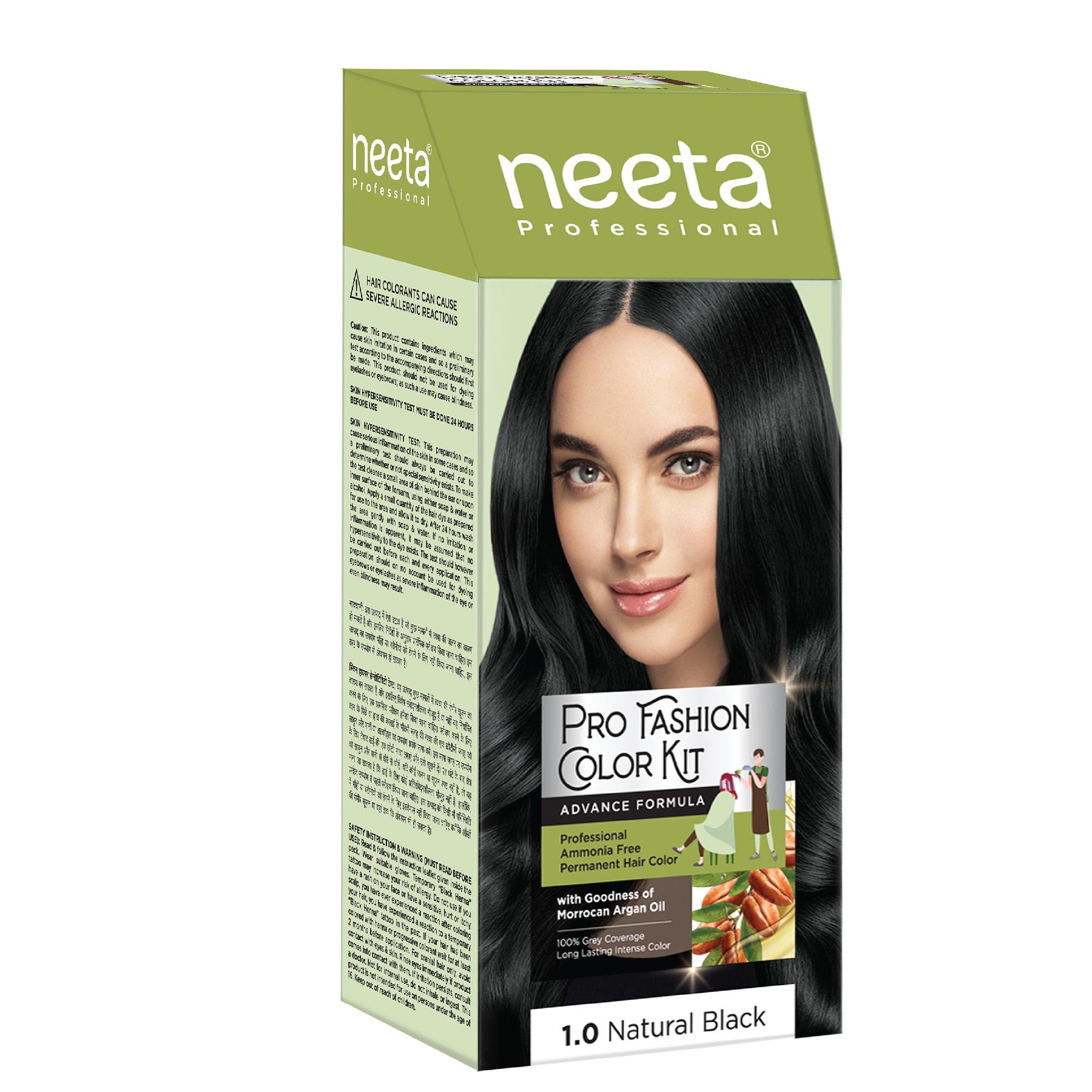 Neeta Professional Fashion Color Kit Permanent Hair Color Natural Black.1.0