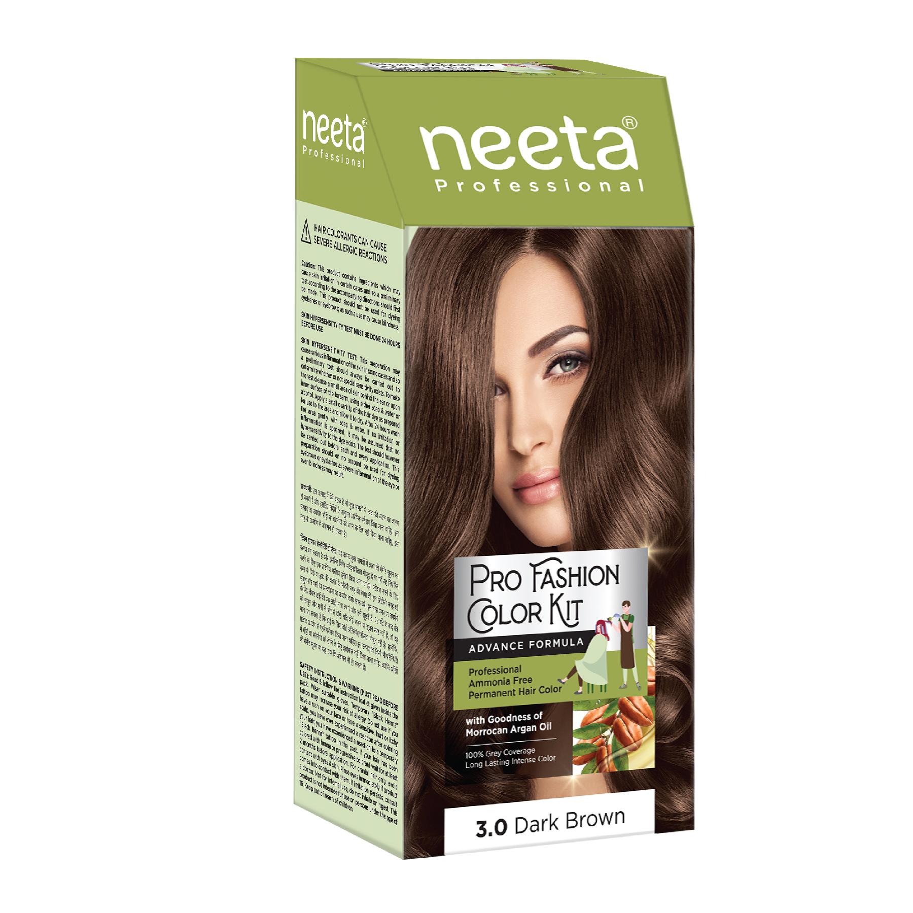Neeta Professional Fashion Color Kit Permanent Hair Color Dark Brown 3.0