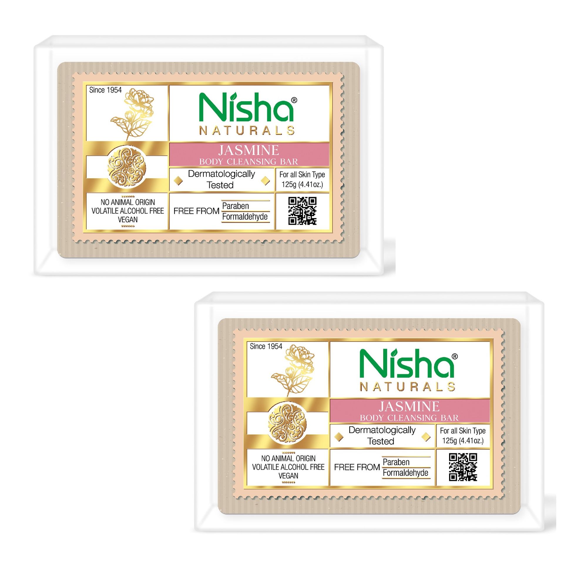 Nisha Jasmine Body Cleansing Soap Bar 125G – Paraben Free, Vegan, Gentle Cleanse For Soft & Supple Skin, Suitable For All Skin Types, Men & Women