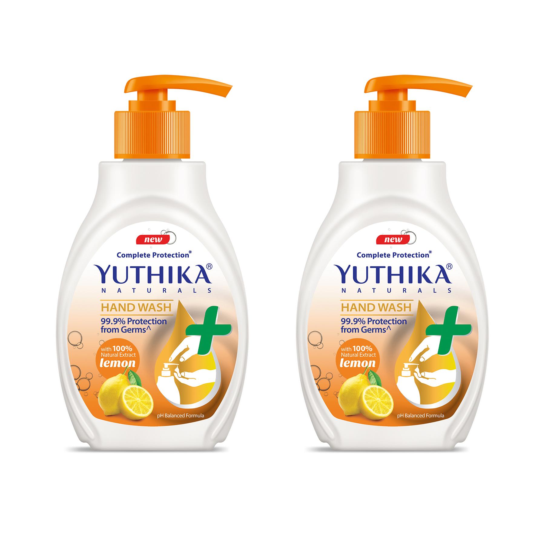 Yutika Naturals Complete Protection Hand Wash With 100% Natural Extracts For Hand Hygiene & Germ Protection With Ph Balanced Formula Bottle Pack Of 2, 200ML Lemon