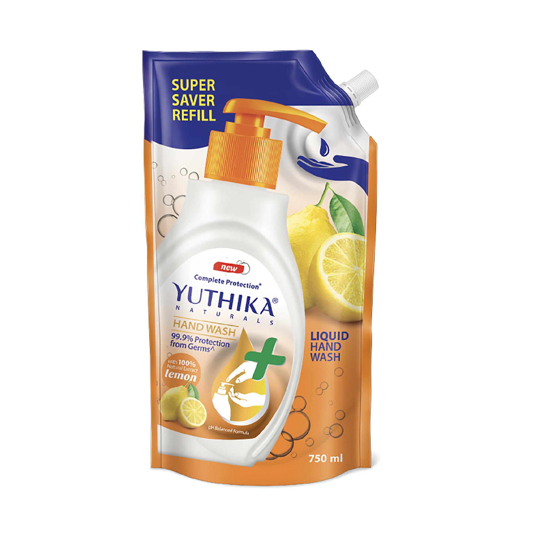 Yuthika Germ Protection Lemon Hand Wash Liquid Refill 750ML | Antibactirial Handwash With Ph Balanced Formula