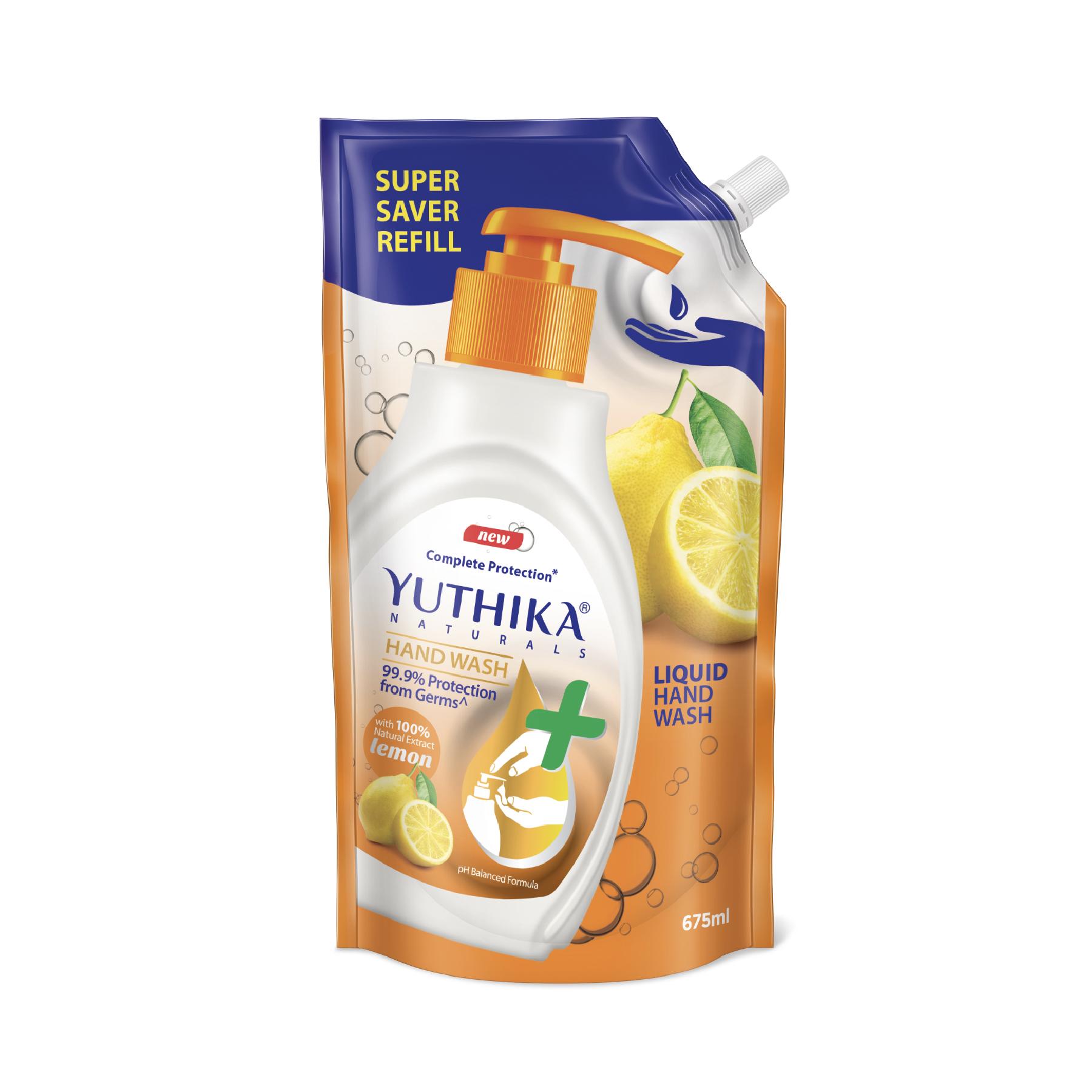 Yuthika Germ Protection Lemon Hand Wash Liquid Refill 675ML | Antibactirial Handwash With Ph Balanced Formula